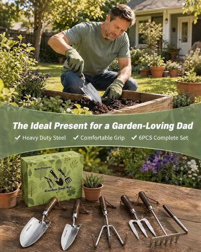 Miniatura 2 de Juego de herramientas de jardín, 6 herramientas de mano de jardinería de acero inoxidable resistente con cuerdas, incluye cultivador de mano, pala