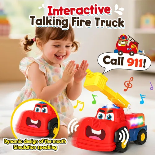 Miniatura 4 de Camión de Bomberos Interactivo y Hablador para Niños Pequeños de 1 a 3 años, Juguete Musical con Sirenas Realistas y Luces y Sonidos, Juguete
