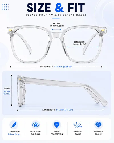 Miniatura 5 de PANNER Gafas cuadradas de gran tamaño con bloqueo de luz azul para mujeres y hombres, antirreflejos, reducen la fatiga ocular, gafas de computadora