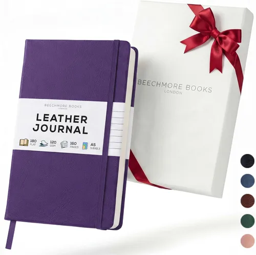Miniatura 15 de BEECHMORE BOOKS Cuaderno rayado, 5.8 x 8.3 pulgadas, páginas rayadas A5, 160 páginas, diarios de cuero de tapa dura para mujeres, hombres, escritura