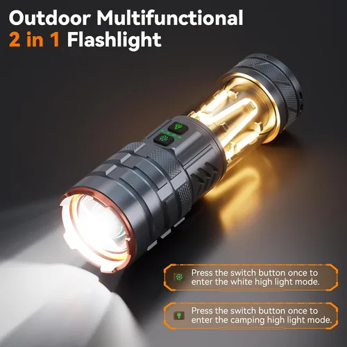 Miniatura 3 de Linternas de camping ADDplus, linterna recargable súper brillante de 90000 lúmenes y 5000mAh con 11 modos, linterna LED ajustable impermeable