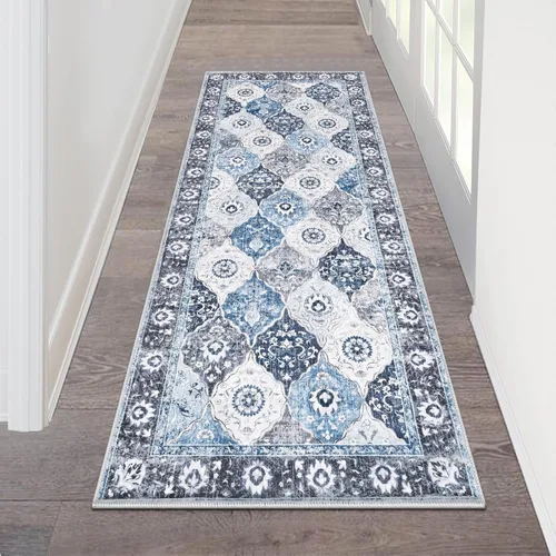 Miniatura 54 de HEBE Alfombra Pasillo 2'x10' Lavable Vintage Desgastada Alfombras de Área Antideslizante Alfombra de Lavandería Boho Alfombras de Piso para Pasillos