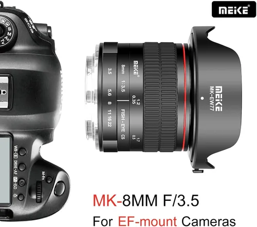Miniatura 4 de Meike 0.315 in f3.5 ultra gran angular manual enfoque APS-C lente ojo de pez rectangular para cámaras Canon EF montaje EOS 70D 77D 80D Rebel T7i T6i