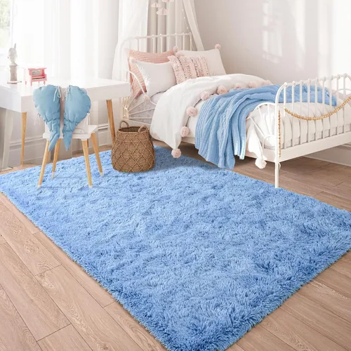 Miniatura 6 de Keeko - Alfombras esponjosas azules de pelo largo para dormitorio, habitación de niños, 6x9, lindas alfombras de pelo largo para bebé, alfombra Azul