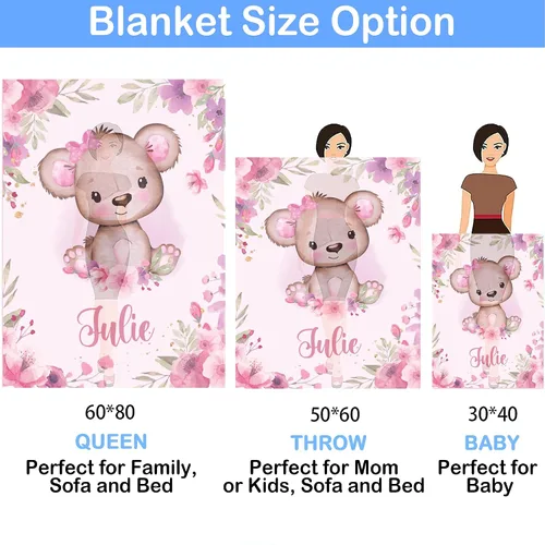 Miniatura 5 de ZouZou Mantas de bebé personalizadas con nombre, mantas de bebé personalizadas para niñas, manta de bebé de oso, el mejor regalo para bebé, recién