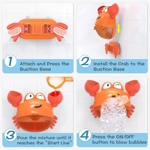 Miniatura 6 de KINDIARY Juguete de baño, máquina de burbujas de baño de cangrejo para bebé, niños pequeños de 1 a 3 años, bebés, niños, soplador automático