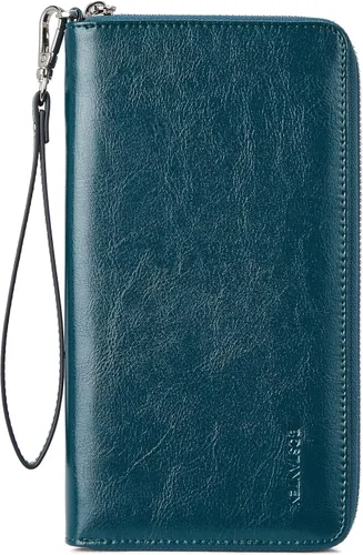 Miniatura 8 de BOSTANTEN - Cartera de cuero para mujer, bloqueo de identificación por radio frecuencia (RFID), cierre de cremallera alrededor, tarjetero, cartera