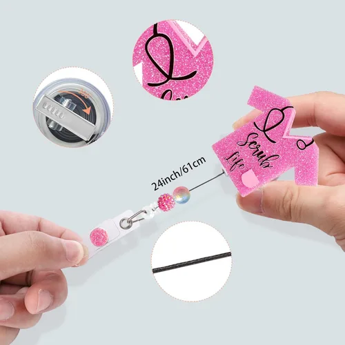 Miniatura 2 de Carrete de insignia para enfermera, bonito soporte retráctil con clip de identificación para enfermera, accesorios para el trabajo, divertidos