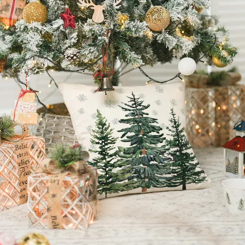 Miniatura 4 de AVOIN colorlife - Juego de fundas de cojín con diseño de árboles de Navidad y copos de nieve, 16 x 16 pulgadas, decoración festiva de invierno