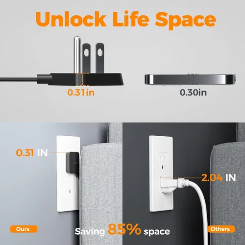 Miniatura 6 de TESSAN – Cable de extensión plano con protector de sobretensión de 10 pies, regleta de alimentación de enchufe plano con 4 salidas y 3 puertos USB