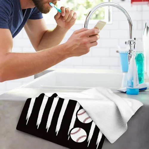 Miniatura 6 de Juego de 2 toallas de mano de béisbol, regalo para los amantes del béisbol, suaves y absorbentes, toallas de baño con bandera estadounidense