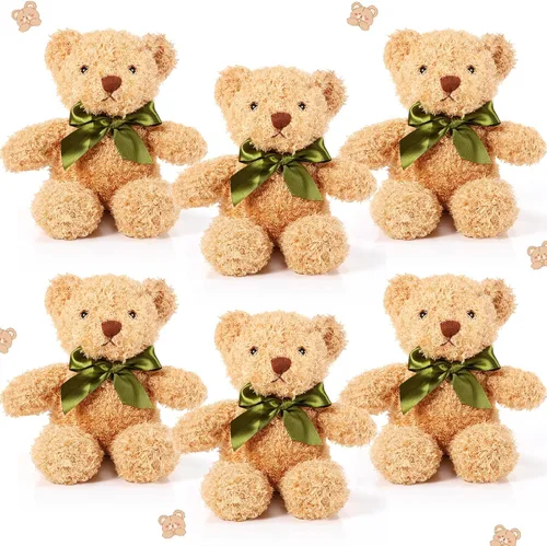 Miniatura 8 de HyDren 6 piezas de oso de peluche suave para niños, juguetes de regalo, decoración de baby shower (felpa corta, marrón)