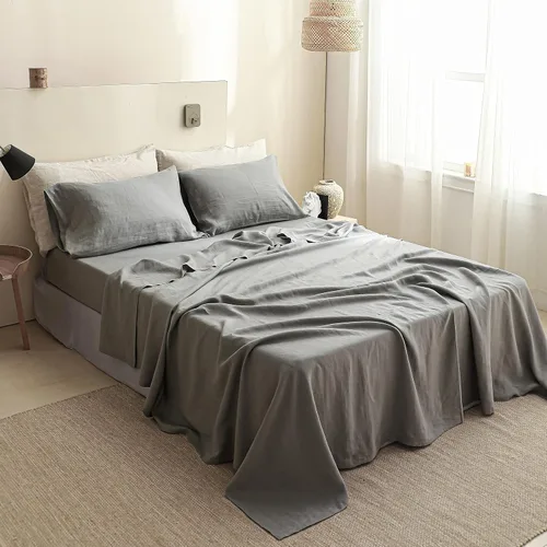 Miniatura 14 de Simple&Opulence Sábana encimera de lino francés, 100% lino natural con lavado a la piedra tamaño Queen (90 x 102 pulgadas), ultra suave, Óxido básico