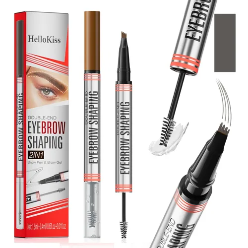 Miniatura 12 de Hilibrand 9705 - Lápiz de cejas y gel de cejas de doble punta 2 en 1, impermeable, resistente al sudor, de larga duración, 2# marrón oscuro