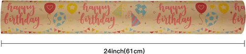 Miniatura 5 de RUSPEPA - Rollo de papel de estraza para envolver regalos, diseño de cumpleaños; ideal para cumpleaños, fiesta, baby shower; 24 pulgadas x 100 pies