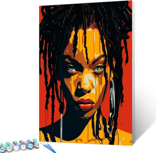 Miniatura 8 de Pintura por Números Afroamericana DIY Pintura Acrílica Kit de Pintura por Números para Niños Adultos Principiantes Chica Negra de Moda DIY Pintura