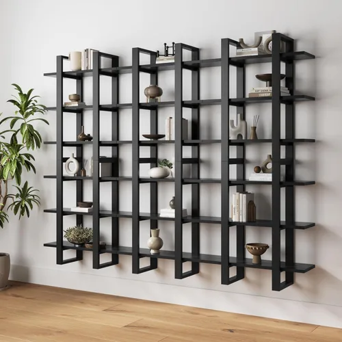Miniatura 10 de Nathan James Benji - Estantería de pared de mediados de siglo, estante decorativo flotante de madera de 3 niveles, roble negro