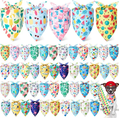 Miniatura 8 de Sweetude 50 Pcs Dog Bandanas Bulk for Summer Hawaii Puppy Bandanas Adjustable Triangle Scarf Set Holiday for Small Medium Large Pet Costume