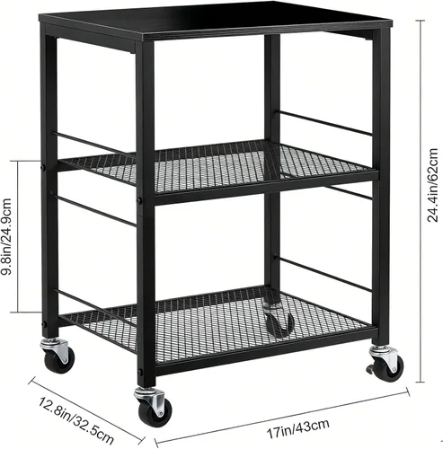 Miniatura 3 de MOOACE Mesa auxiliar de 3 niveles con rueda, estante de almacenamiento rodante, mesita de noche para dormitorio, cocina, sala de estar, oficina