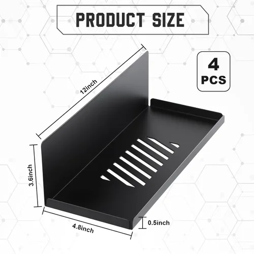 Miniatura 2 de Therwen Paquete de 4 estantes magnéticos para tablero de clavijas, organizador de pared, estante de metal con bandeja de acero, accesorios Negro