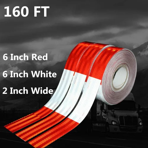 Miniatura 2 de WAENLIR Cinta de Seguridad Reflectante de 2 pulgadas x 160 pies DOT-C2 Impermeable Roja y Blanca Cinta Adhesiva de Conspicuidad para Remolque