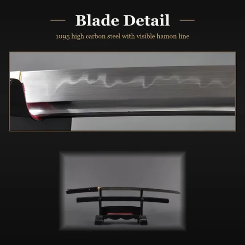 Miniatura 5 de Espada hecha a mano shirasaya, katana japonesa de samurai forjada a mano completamente funcional, de espiga completa, de acero al carbono, arcilla