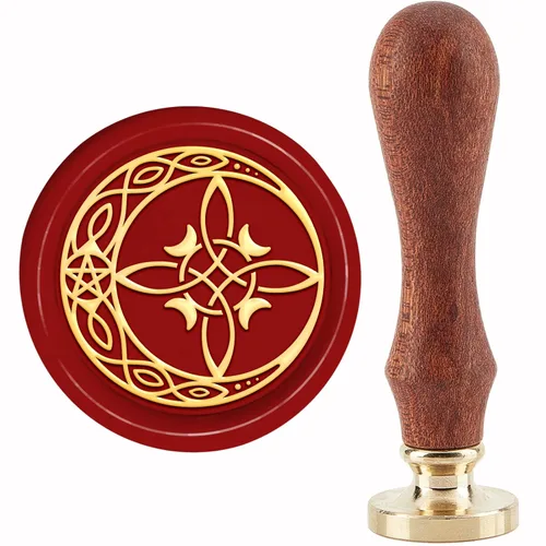 CRASPIRE Sello de cera de nudo celta, sello de cera vintage de luna, pentagrama de 1.181 in, sello de madera retro, cabeza de latón extraíble para