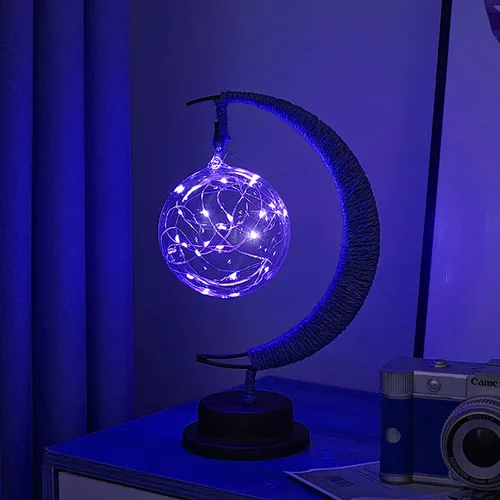Miniatura 20 de Lámpara lunar encantada, lámpara LED colgante de luna, luz nocturna conmemorativa, adorno de Navidad para el hogar (manzana morada)