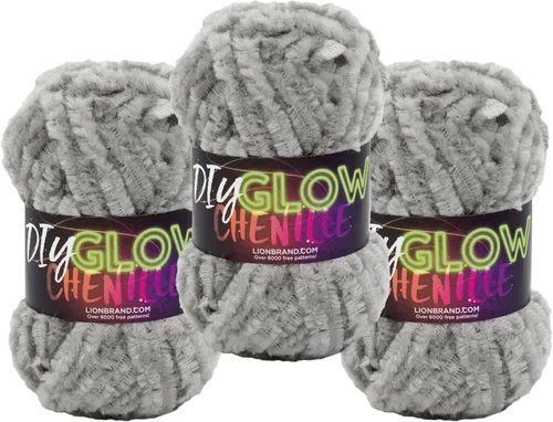 Miniatura 12 de Lion Brand Yarn Chenilla Resplandeciente DIY, Hilo Grueso, Glow Worm, 1 Paquete