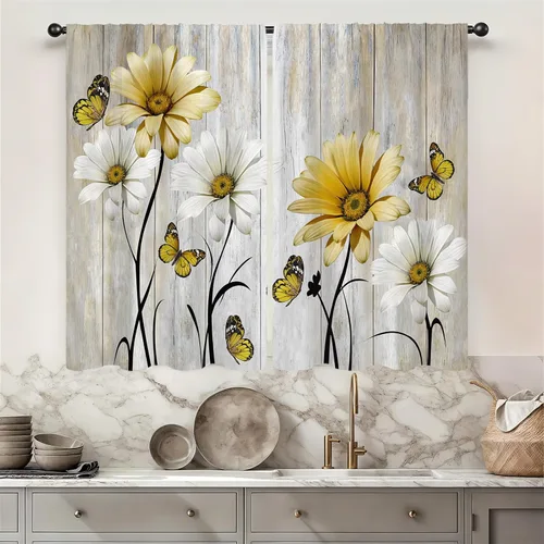 Cortinas de Cocina Florales de Granja 27.5 Pulgadas de Ancho X 39 Pulgadas de Largo 2 Paneles con Bolsillo para Varilla Rústicas Vintage Flores 16