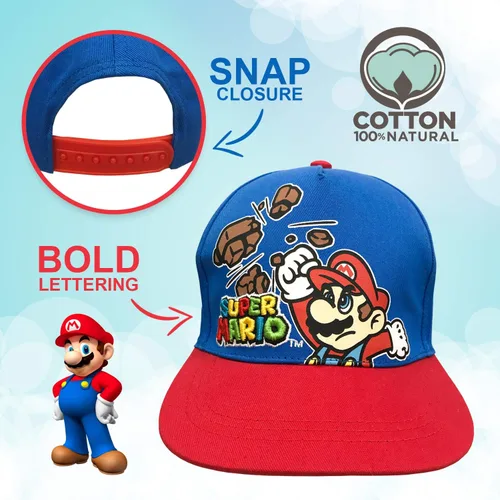 Miniatura 3 de Nintendo Super Mario - Gorra de béisbol azul para niños de 4 a 7 años, Azul