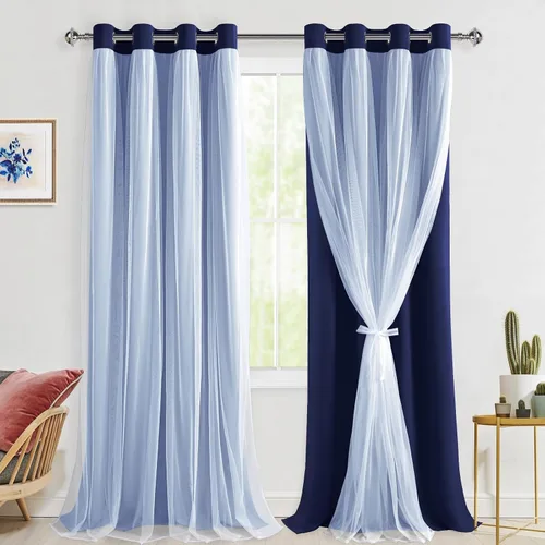 Miniatura 57 de Hiasan Cortinas opacas con superposición transparente, aislamiento térmico para mezclar y combinar de doble capa, cortinas de oscurecimiento de Beige