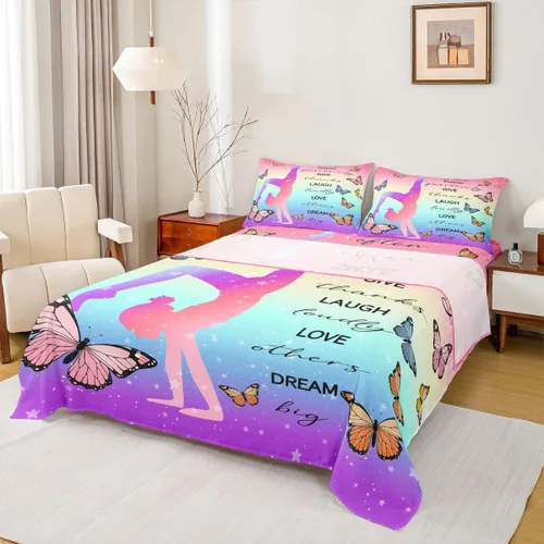 Miniatura 29 de Erosebridal Juego de sábanas tamaño individual para niñas negras y africanas americanas, juego de sábanas psicodélicas moradas de galaxia de ballet