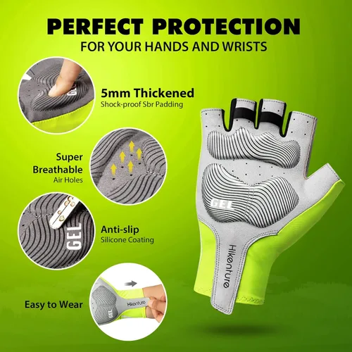Miniatura 2 de Hikenture Guantes de ciclismo para hombre, guantes de bicicleta, guantes de ciclismo acolchados de 0.197in, guantes de bicicleta de medio dedo