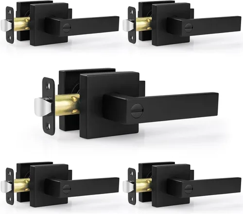 Miniatura 21 de Estmoon Paquete de 2 palancas de puerta de paso, pomos de puerta negros mate, manijas de puerta cuadradas para interiores, palancas resistentes sin