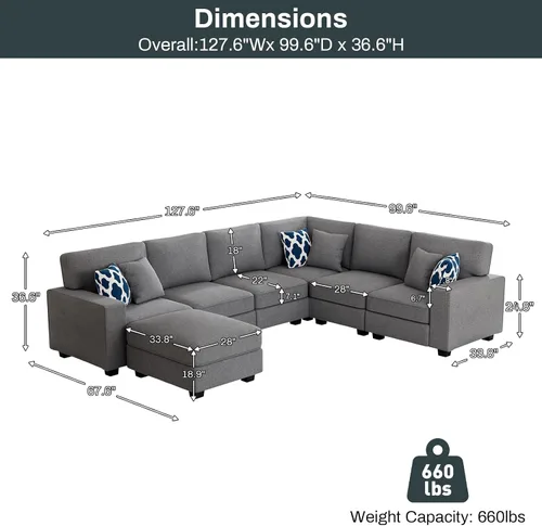 Miniatura 3 de Legend Vansen - Sofá modular seccional en forma de U con otomano, moderno, reversible, de esquina, para sala de estar