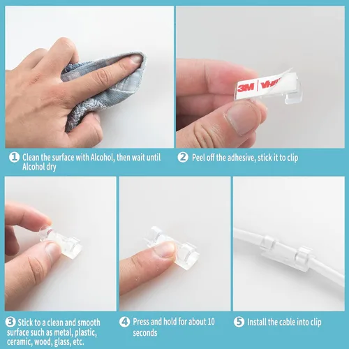 Miniatura 7 de Organizador de clips autoadhesivos para cables, organizador de cables, diámetro máximo de 0.27 pulgadas, paquete de 20, transparente Negro