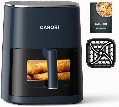 CARORI Freidora de aire de 6 cuartos con ventana de visión, 12 preajustados, gran capacidad, 400 ℉ máximo crujiente, 1700 W comidas rápidas incluso