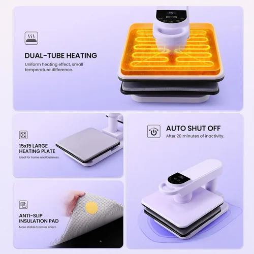 Miniatura 6 de Máquina giratoria de prensa de calor automática, prensa inteligente de camisetas de 15 x 15 pulgadas con liberación automática y presión automática