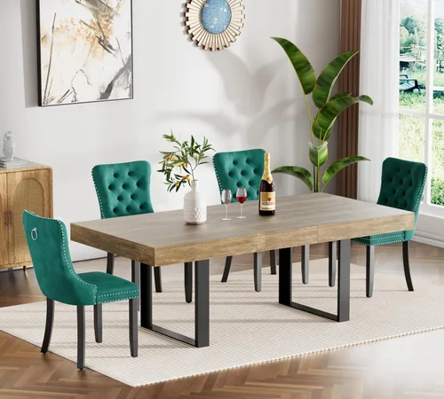 Miniatura 30 de Juego de mesa de comedor extensible marrón de 7 piezas para 6, 63 a 78.74 pulgadas, moderno juego de mesa de cocina y comedor, mesa de comedor Mesa
