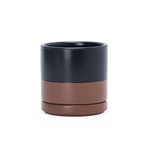 Miniatura 22 de D'vine Dev Maceta de cerámica de 10 pulgadas con orificio de drenaje y platillo, maceta redonda cilíndrica para interiores, color negro, 94-O-E-2