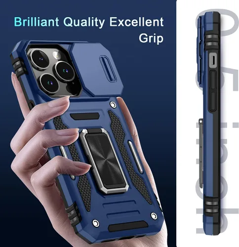 Miniatura 268 de DEERLAMN Funda para iPhone Xs Max con funda deslizante para cámara + protector de pantalla, soporte giratorio de anillo de grado militar a prueba