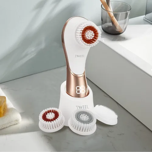 Miniatura 7 de Cepillo facial eléctrico recargable exfoliante facial IPX-7 impermeable rotativo limpiador de spa para exfoliación, masaje y limpieza profunda con 4