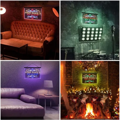 Miniatura 6 de Letrero de luz de neón LED tricolor personalizado para bar y parrilla, nombre personalizado, fecha, texto, cita, fuente blanco, azul y rojo, 17.7 x