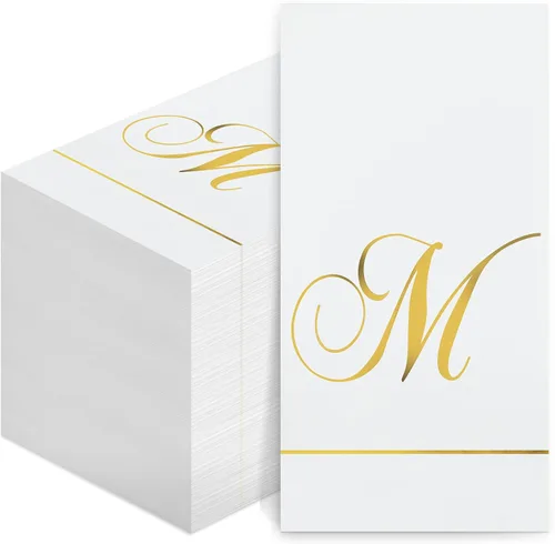 Pasimy 100 servilletas con inicial, servilletas con monograma para invitados, toallas de papel con letras doradas, desechables, elegantes, toallas