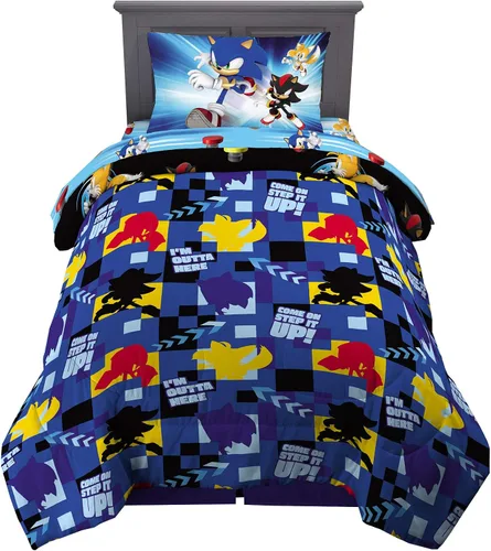 Miniatura 2 de Franco Juego de sábanas y edredón súper suave para niños, 4 piezas, tamaño individual, Sonic the Hedgehog Sonic el erizo