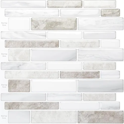 Miniatura 9 de WOWSTAR - 10 hojas de azulejos blancos para salpicaduras de cocina que se despegan y pegan, azulejos adhesivos de aspecto mármol para cocina, 30,5 x