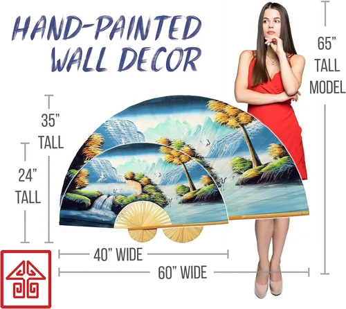 Miniatura 6 de Abanico de pared plegable gigante chino pintado a mano, arte decorativo decorativo de pared, pintura acrílica original hecha a mano sobre un marco