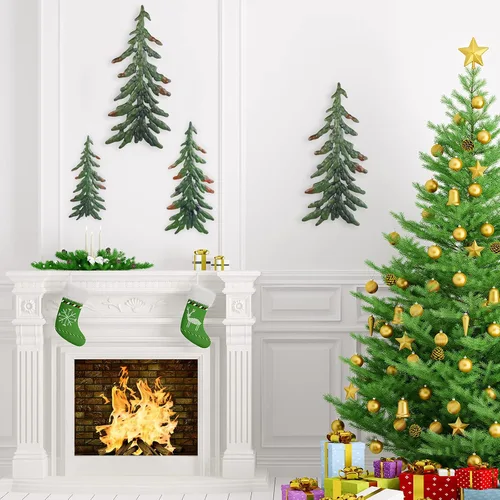 Miniatura 3 de 4 Piezas de Decoración de Pared de Árbol de Pino, Arte de Pared de Metal de Árbol de Pino para Decoración de Navidad al Aire Libre, Sala de Estar