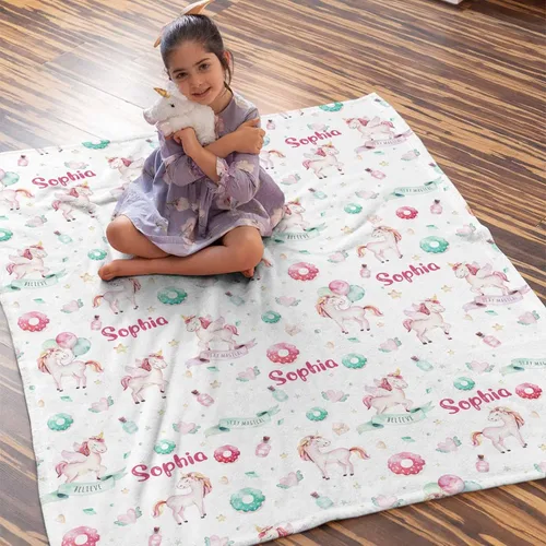 Miniatura 125 de Artsadd Manta de bebé personalizada para niños y niñas con nombre, manta personalizada con nombre de bebé con patrón de unicornio, manta